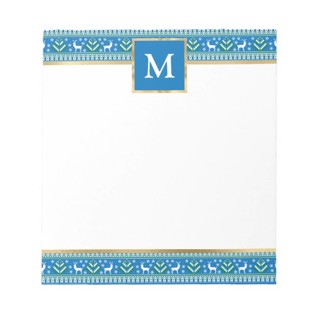 Personalised Blue Christmas Fair Isle Notepad (Front)