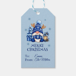 Personalised Blue Christmas Gnome Hot Cocoa Gift Tags