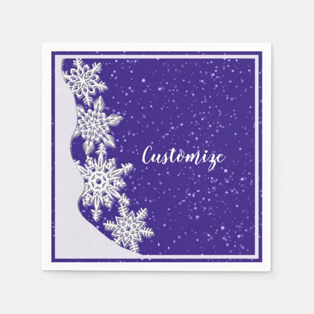 Personalised Blue Christmas Snowflake Napkin (Front)