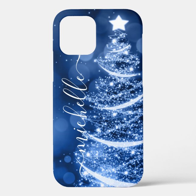 Personalised Blue Christmas Sparkling Tree Case-Mate iPhone Case (Back)