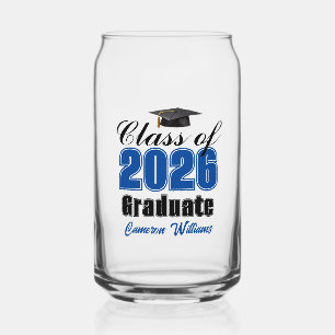 Personalised Blue Class of 2026 Graduation Can Glass