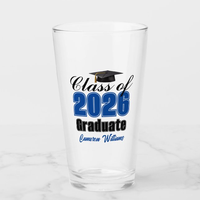 Personalised Blue Class of 2026 Graduation Party Glass (Front)