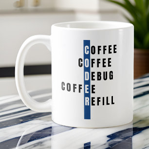 Personalised Blue Coffee Debug Refill Coder Mug