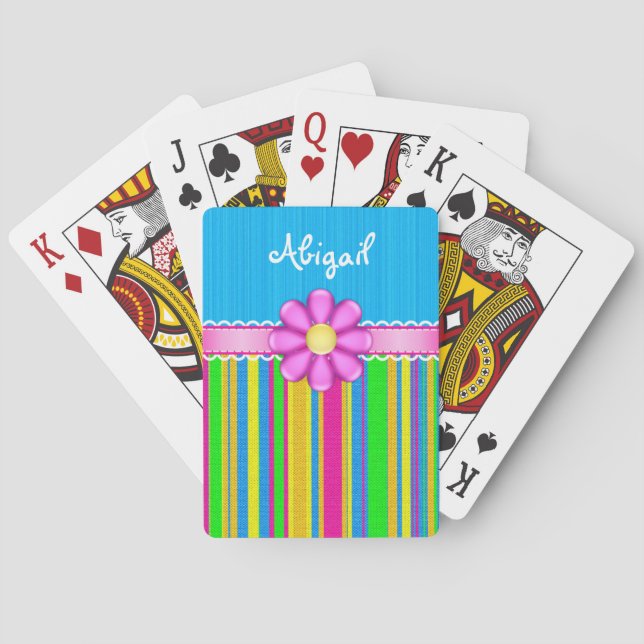 Personalised Blue Colourful Flower Playing Cards (Back)