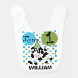 Personalised Blue Cow 1st Birthday Bib