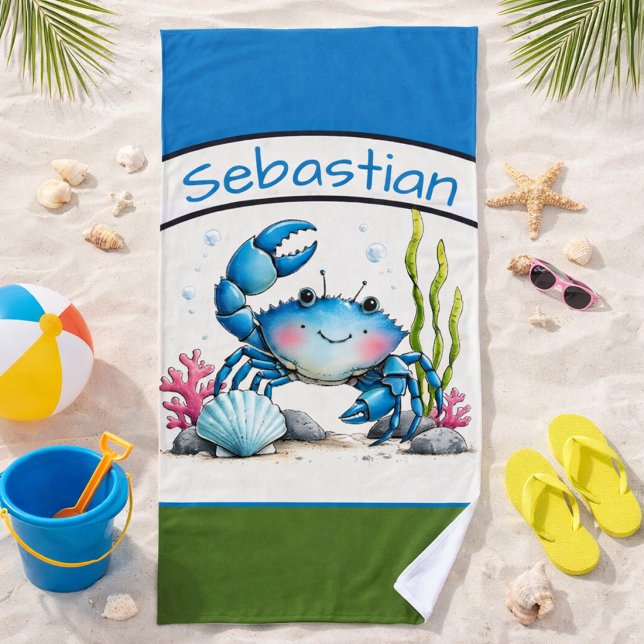 Personalised Blue Crab Kids’ Beach Towel (Creator Uploaded)