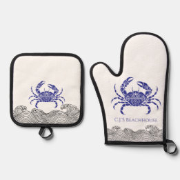 Personalised Blue Crab Oven Mitt & Pot Holder Set