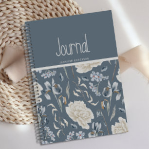 Personalised Blue Cream Floral Journal