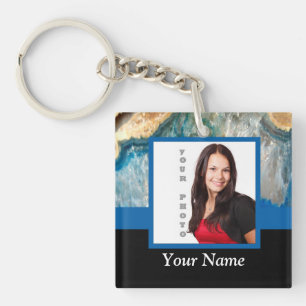 Personalised blue crystal template key ring