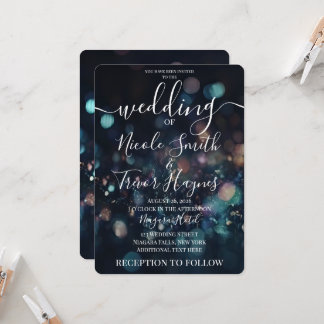 Personalised Blue Dark Bokeh Sparkles Wedding Invitation