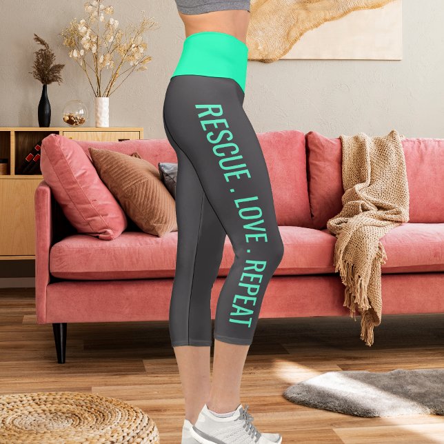 Personalised Blue Dark Grey Pet Cat Mum Streetwear Capri Leggings (Creator Uploaded)