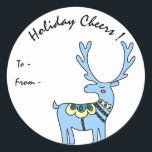 Personalised Blue Deer Holiday Cheers Gift Label<br><div class="desc">Personalised Blue Deer Holiday Cheers Gift Label Sticker</div>
