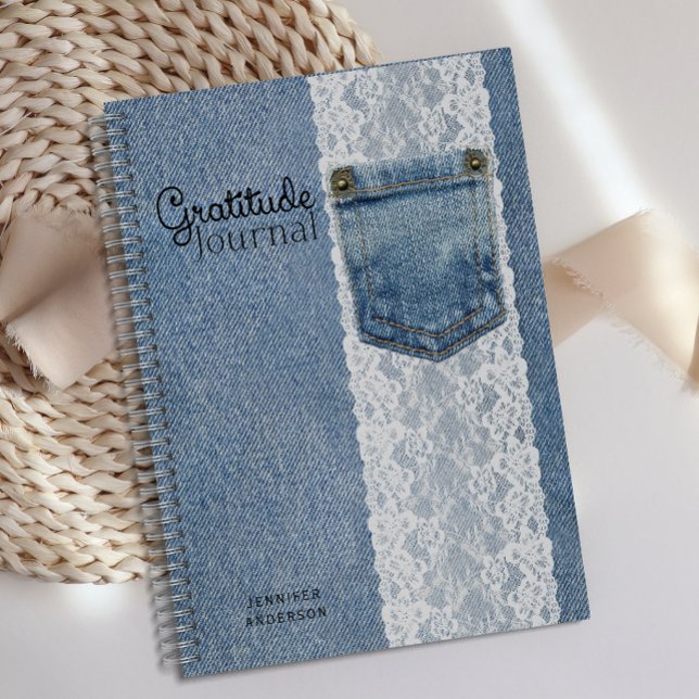 Personalised Blue Denim Lace Gratitude Journal  (Creator Uploaded)