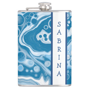 Personalised Blue Digital Fluid Art Marble   Hip Flask