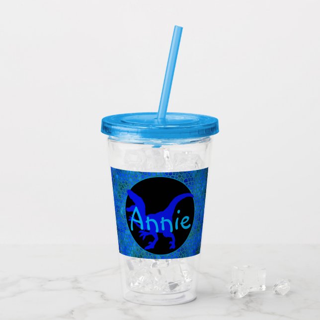 Personalised Blue Dinosaur Hide  Acrylic Tumbler (Back Ice)