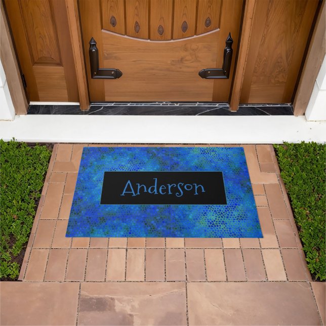 Personalised Blue Dinosaur Hide  Doormat (Outdoor)