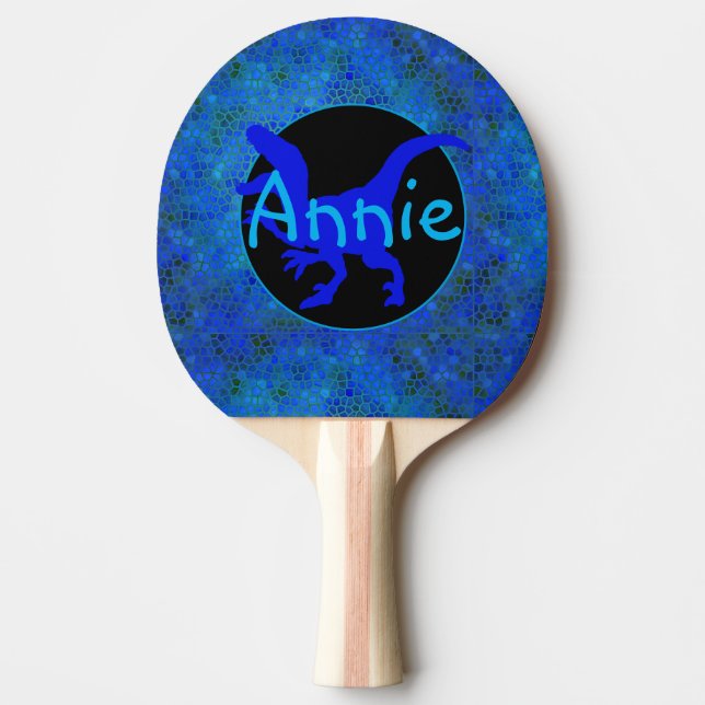 Personalised Blue Dinosaur Hide  Ping Pong Paddle (Front)