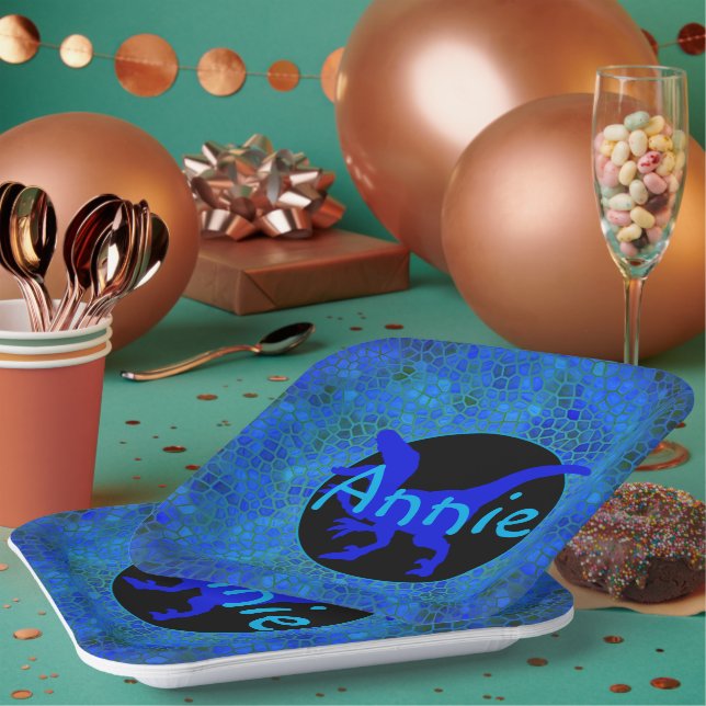 Personalised Blue Dinosaur Paper Plate (Multi)