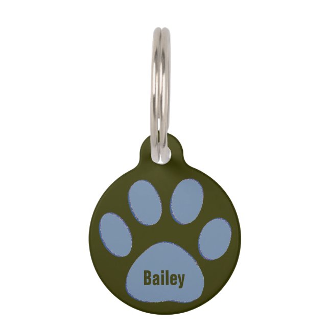 Personalised blue dog paw pet tag (Front)
