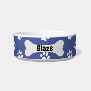 Personalised  Blue Dog Puppy Paw Print Bowl