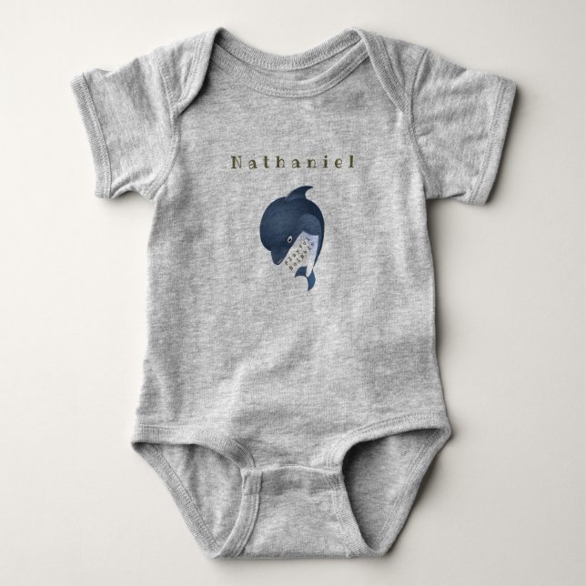 Personalised Blue Dolphin Baby Bodysuit (Front)