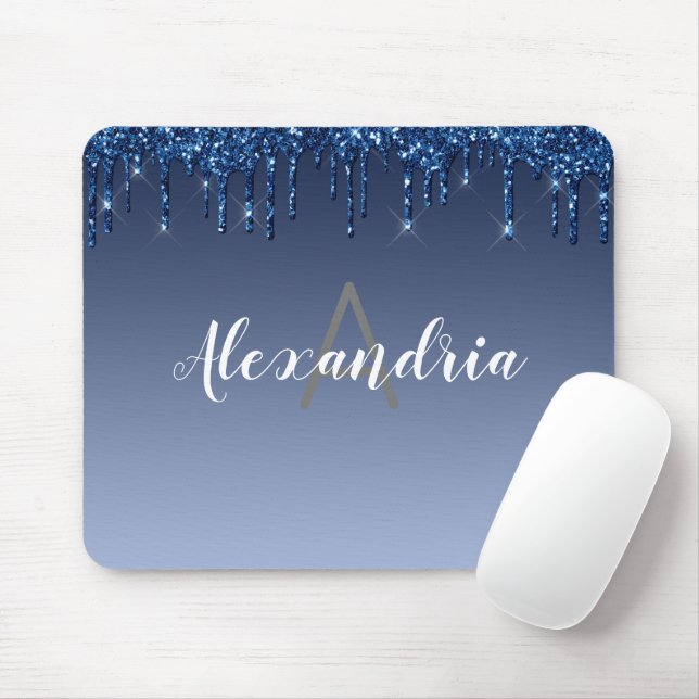 Personalised Blue Dripping Glitter Mouse Pad (With Mouse)