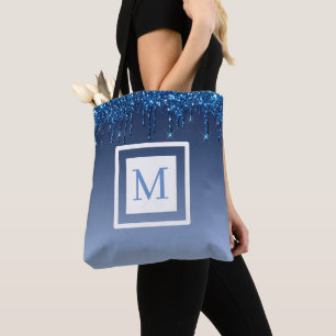 Personalised Blue Dripping Glitter Tote Bag