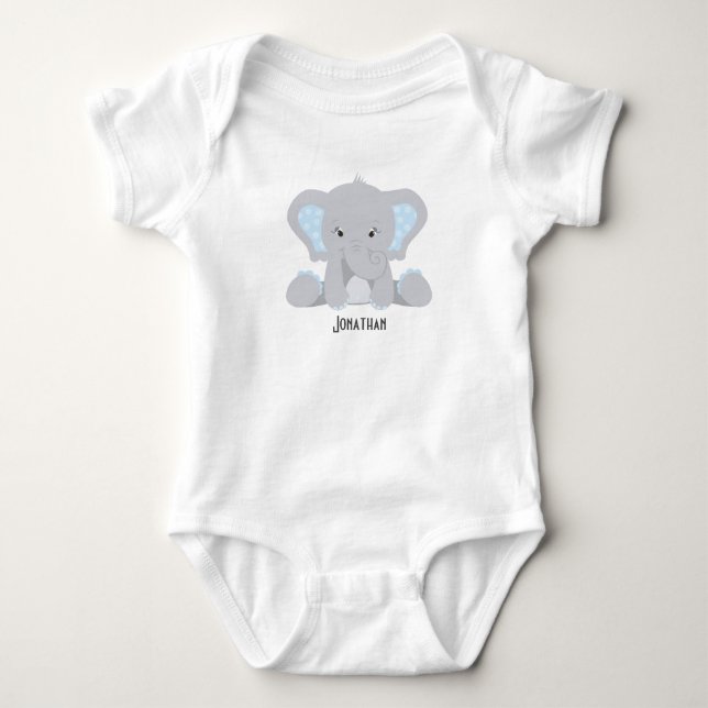 Personalised Blue Elephant Baby Bodysuit (Front)