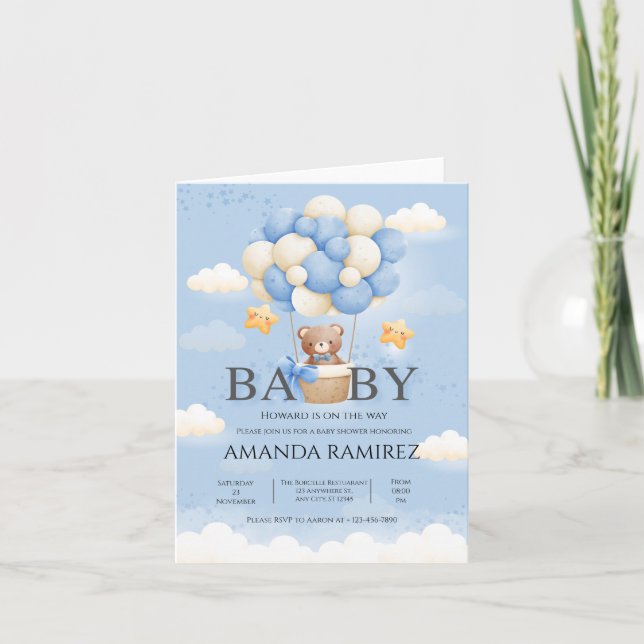 Personalised Blue Elephant Baby Shower Invitation (Front)