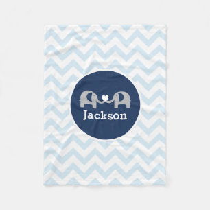 Personalised Blue Elephant  Chevron Baby Blanket