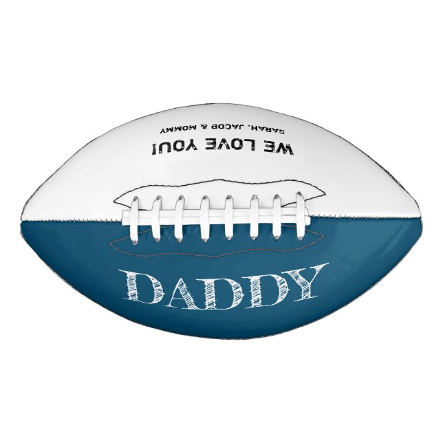 Personalised Blue etched Daddy text father's day Football (Front)
