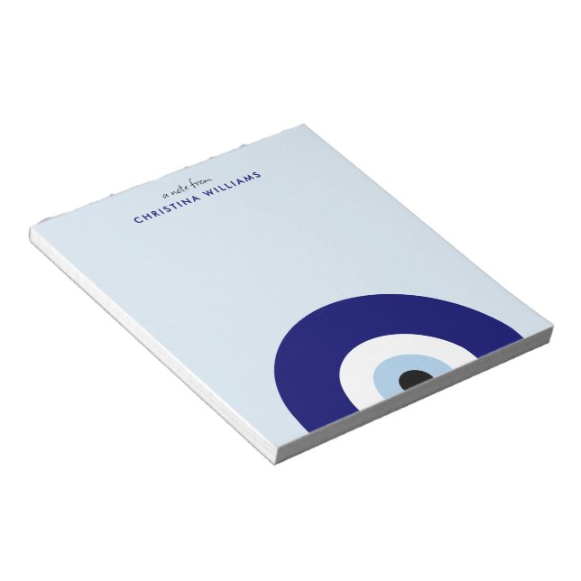 Personalised Blue Evil Eye Protection Symbol Notepad (Angled)