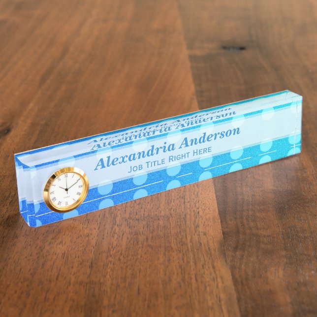 Personalised Blue Fade Polka-dot Desk Nameplate (Side)