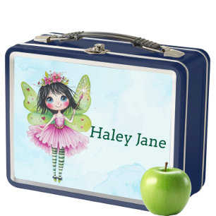Personalised Blue Fairy Kids Metal Lunch Box