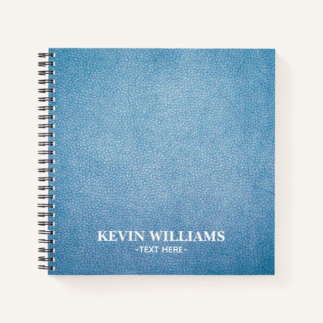 Personalised Blue Faux Leather Texture design Notebook (Front)