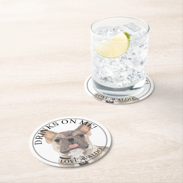 Personalised Blue Fawn Tricolor Frenchie Bulldog Round Paper Coaster (Insitu)