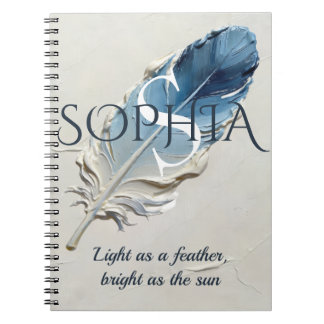 Personalised Blue Feather Custom Name Monogram Notebook