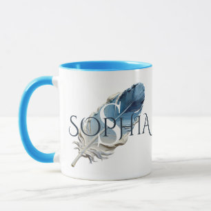 Personalised Blue Feather Monogram Customer Name Mug