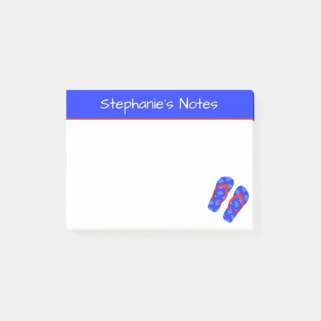 Personalised Blue Flip Flops Summer Beach Post-it Notes (Front)