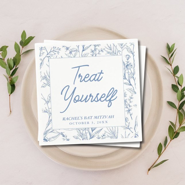 Personalised Blue Floral Bat Mitzvah Napkins (Personalized Blue Floral Bat Mitzvah Napkins
)