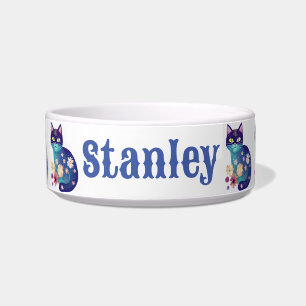 Personalised Blue Floral Cat Bowl