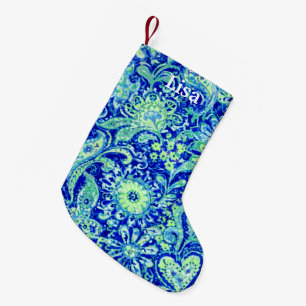 Personalised Blue Floral Christmas Stocking