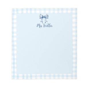 Personalised Blue Floral Coquette Elegant Bow Notepad