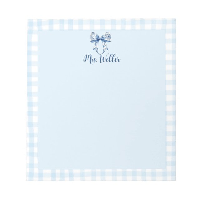 Personalised Blue Floral Coquette Elegant Bow Notepad (Front)