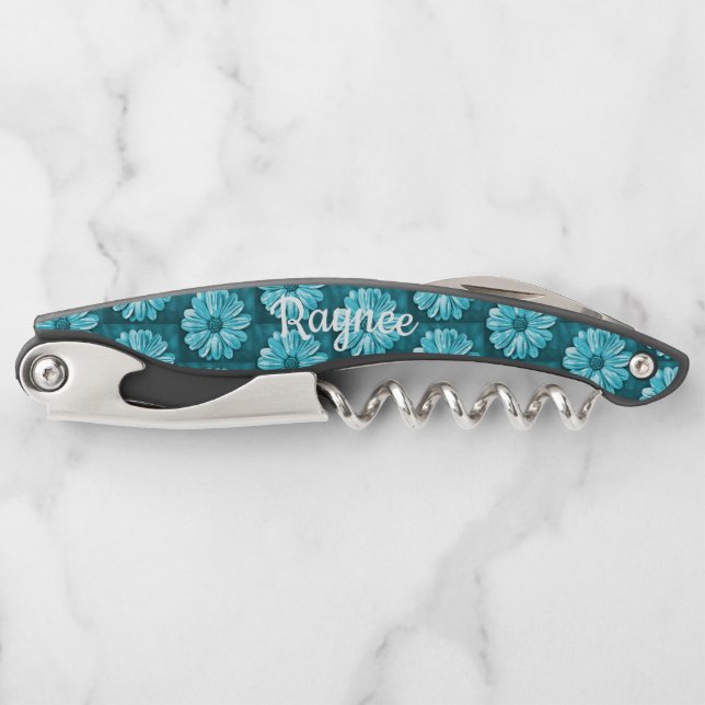 Personalised Blue Floral Corkscrew (Front)
