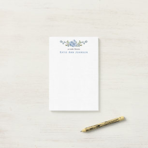 Personalised Blue Floral Custom Stationery Post-it Notes