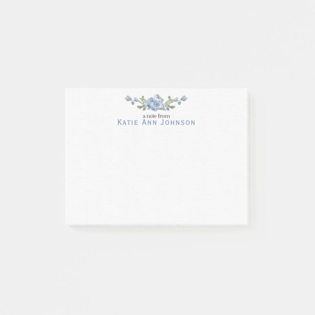 Personalised Blue Floral Custom Stationery Post-it Notes (Front)