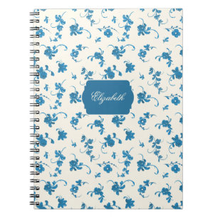 Personalised Blue Floral French Rococo Elegant Notebook