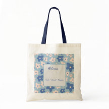 Personalised Blue Floral Market Tote Bag