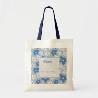 Personalised Blue Floral Market Tote Bag